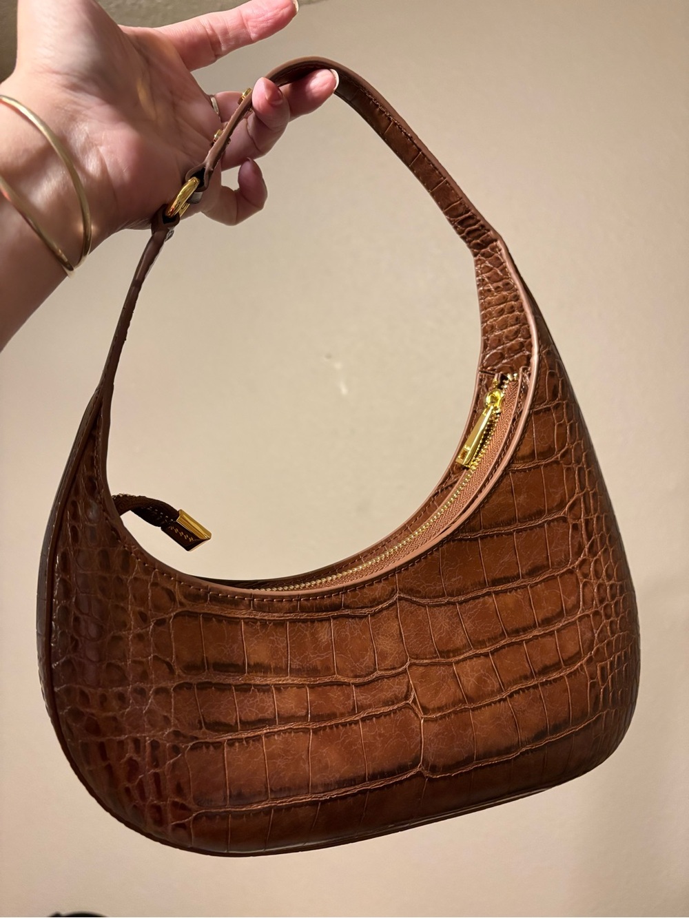 Brown Croc-Embossed Leather Shoulder Bag